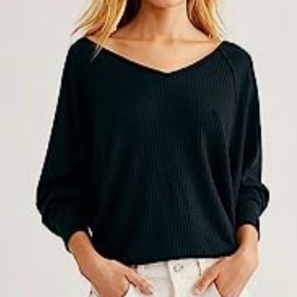 Free People Tops - Free People Womens Santa Clara Thermal Top in Black NWT Size Large L